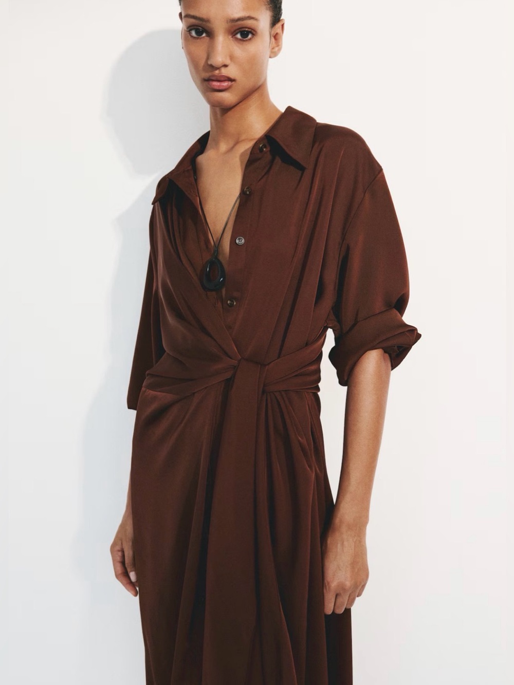 H&M Tie detail Shift dress size Small brown NWT